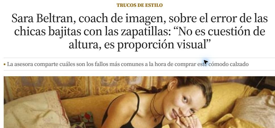 Captura de artículo de prensa sobre Sara Beltrán