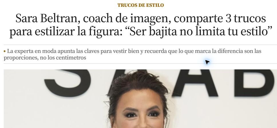 Captura de artículo de prensa sobre Sara Beltrán