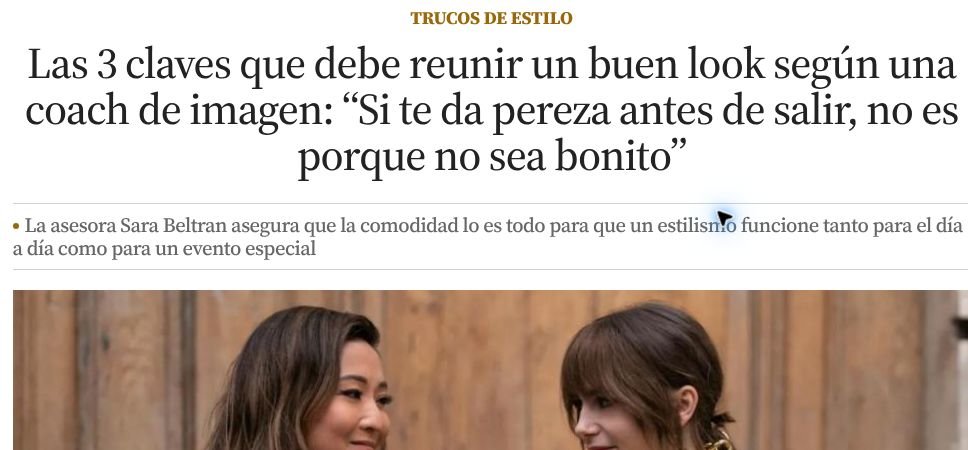 Captura de artículo de prensa sobre Sara Beltrán