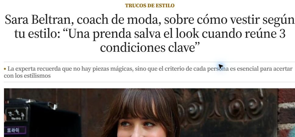 Captura de artículo de prensa sobre Sara Beltrán