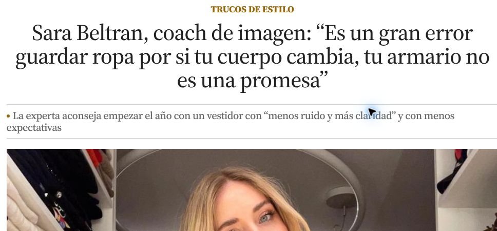 Captura de artículo de prensa sobre Sara Beltrán