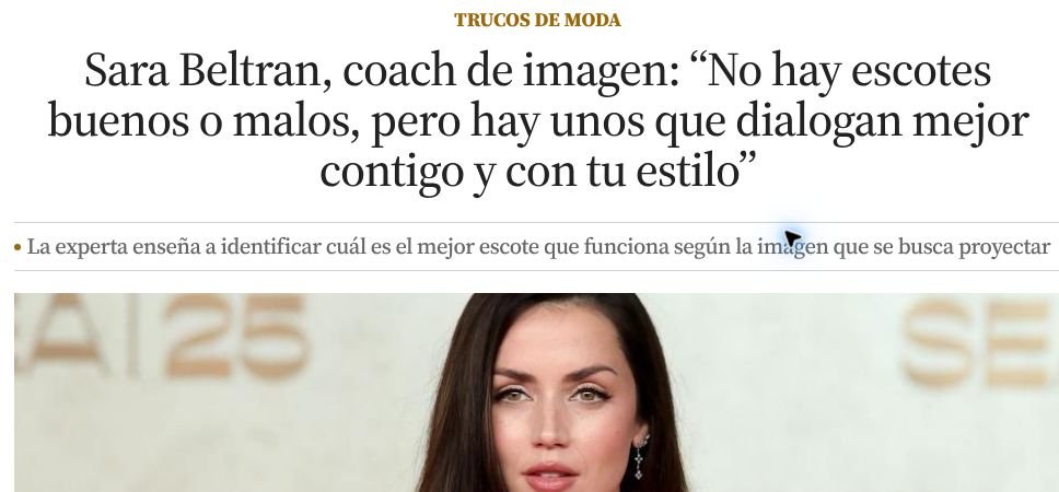 Captura de artículo de prensa sobre Sara Beltrán